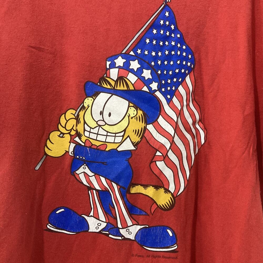 Garfield Cartoon Uncle Sam Flag USA Paws Shirt Size Medium Red Vintage Patriotic